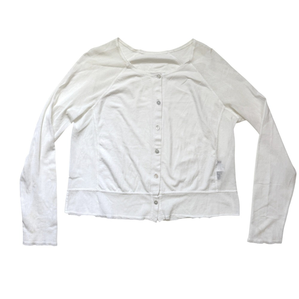 The Phoenix Cardigan Women Large‎ White Solid Casual Mesh Panel Cotton USA Made